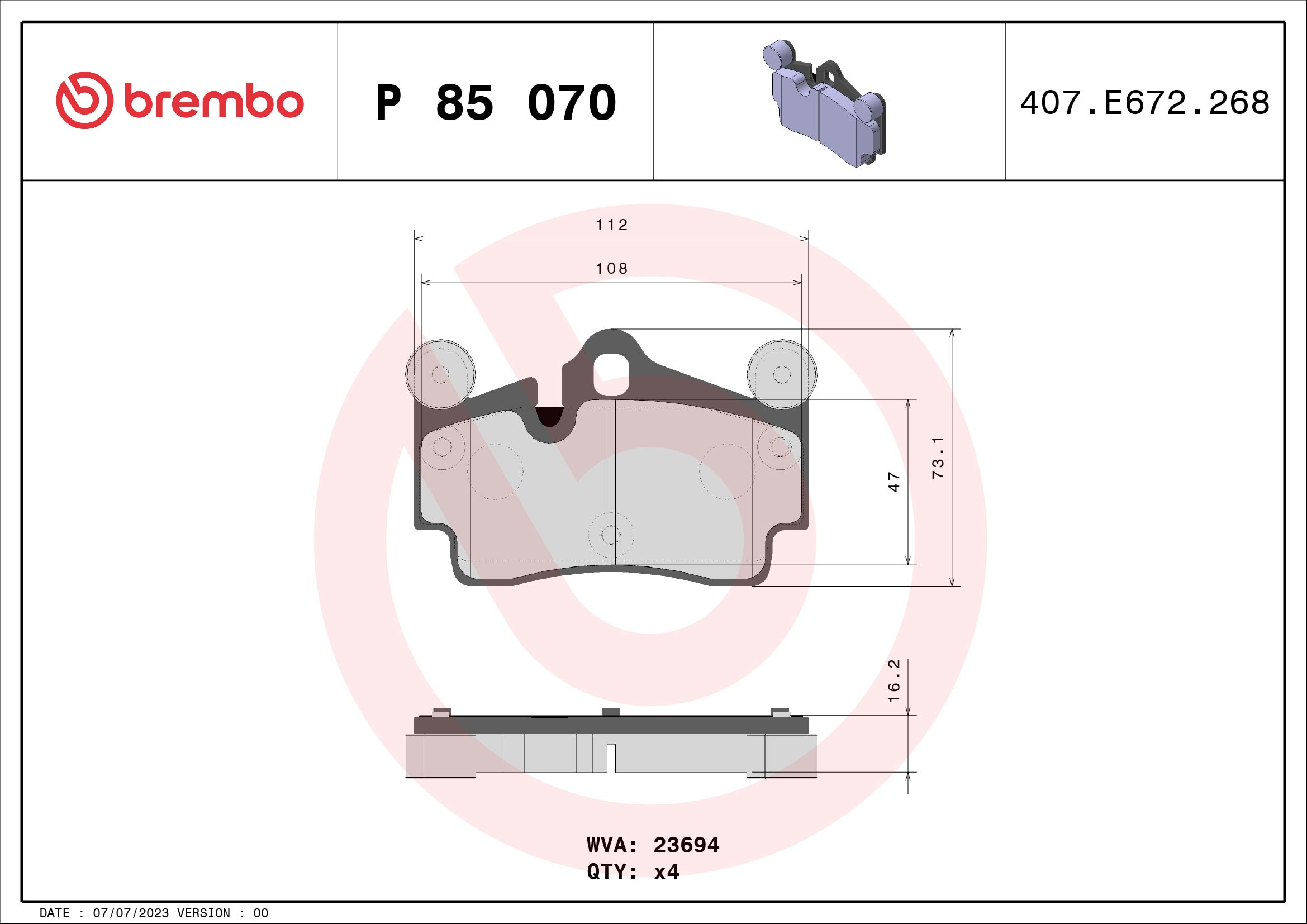 A.B.S. P 85 070 BREMBO Bremsbelagsatz, Scheibenbremse